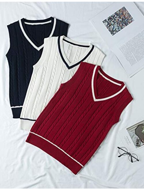 Yimoon Women's Slim V Neck Sleeveless Twist Cable Knit Uniform Sweater Vest