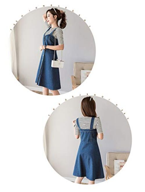 Yimoon Women's Buttons A-Line Suspender Skirt Denim Bib Overall Dress