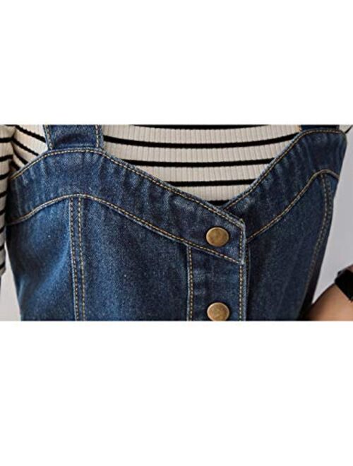 Yimoon Women's Buttons A-Line Suspender Skirt Denim Bib Overall Dress