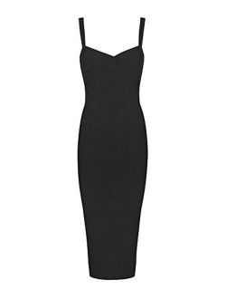 Women's Slim Sweetheart Solid Sleeveless Midi Fitted Dress, Black, X-Large