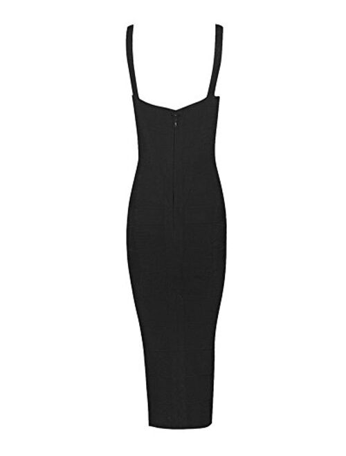 UONBOX Women's Slim Sweetheart Solid Sleeveless Midi Fitted Dress, Black, X-Large