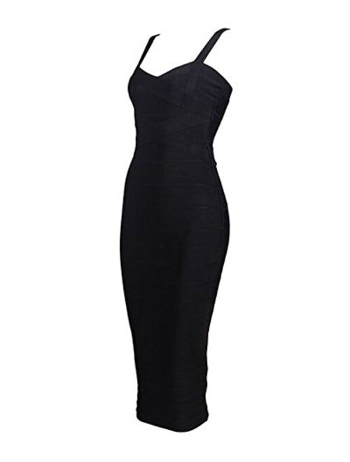 UONBOX Women's Slim Sweetheart Solid Sleeveless Midi Fitted Dress, Black, X-Large