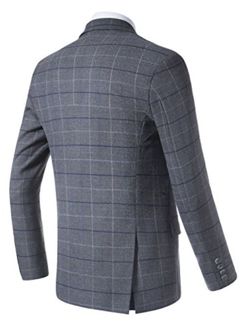 Hanayome Men's Casual Windowpane Double Breasted Jacket Blazer Separate Coat XXL