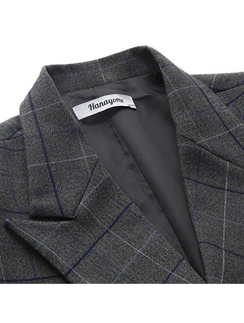 Hanayome Men's Casual Windowpane Double Breasted Jacket Blazer Separate Coat XXL