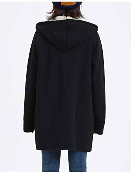 Yimoon Women’s Casual Sherpa Fleece Lined Zip Up Tunic Hooded Sweatshirts Jacket