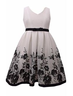 Ivory with Black Floral Embroidery Chiffon Overlay Dress