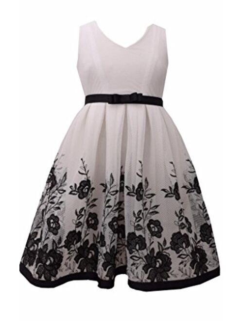 Bonnie Jean Ivory with Black Floral Embroidery Chiffon Overlay Dress