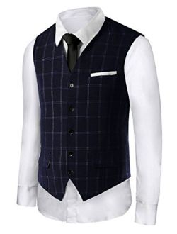 Hanayome Men's British Style Slim Fit Chain Point 5 Button Patry Dress Vest VS18