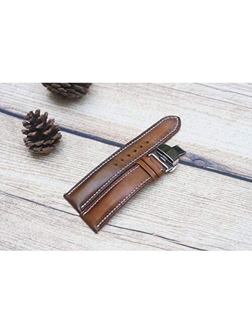 Ombre Brown Vegetable Tanned Cow Leather Watch Band, Full Grain Cow Watch Strap, Handmade Leather Band