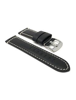 22mm - 24mm, Genuine Italian Leather Watch Strap Band, Double Stitching, Stainless Steel Buckle, Comes in Black, Blue, Brown and Tan