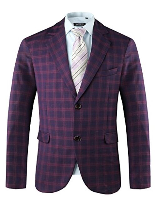 Hanayome Mens Exclusive Pueple Plaid Casual Two Button Sport Coat Blazer SI13