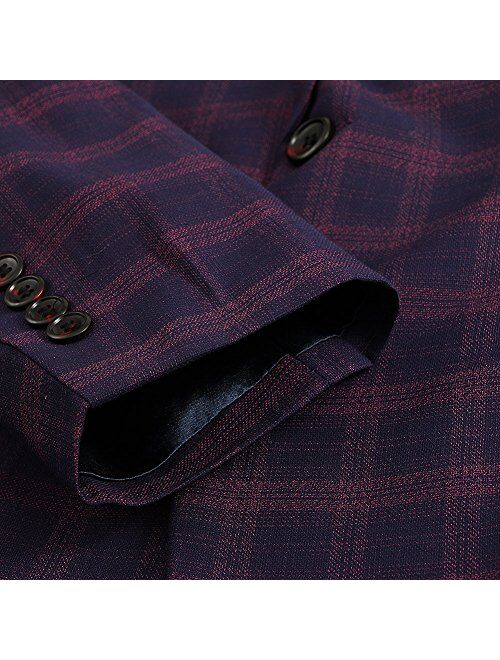 Hanayome Mens Exclusive Pueple Plaid Casual Two Button Sport Coat Blazer SI13