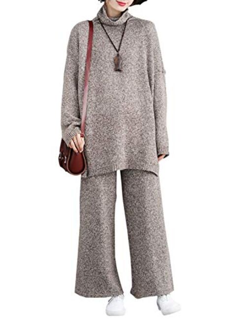 Yimoon Women's 2 Pieces Outfits Loose Pullovers Knit Sweater and Wide Leg Pants Set