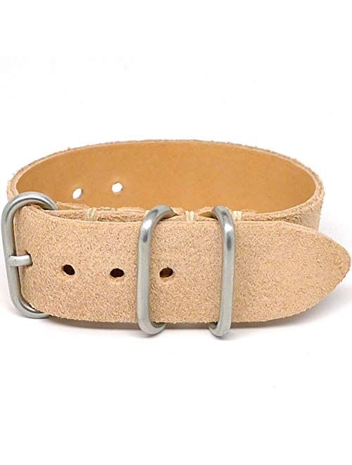 DaLuca 1 Piece Military Watch Strap - Natural Suede (Matte Buckle) : 22mm