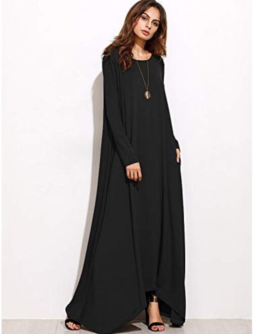 Yimoon Women's Long Sleeve Crew Neck Maxi Dresses Casual Pockets Long Dresses