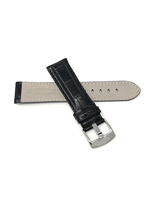 Mens Leather Watch Band Strap - Alligator Pattern - with or Without Stitch - 5 Colors - 18mm to 38mm (Most Sizes Also Come in Extra Long XL)