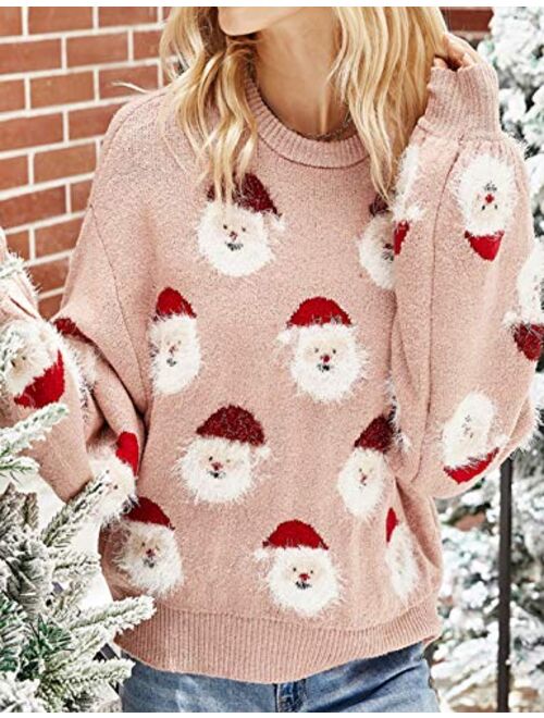 Yimoon Women's Knitted Christmas Printed Crewneck Long Sleeve Pullover Sweater