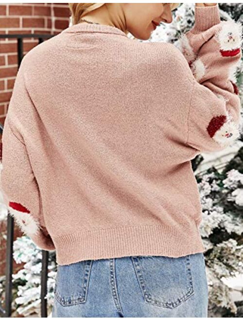 Yimoon Women's Knitted Christmas Printed Crewneck Long Sleeve Pullover Sweater