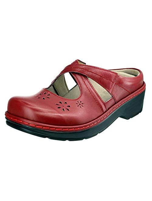PAMIR Women's Mary Jane Clogs and Mules Leather Shoes with Arch Support