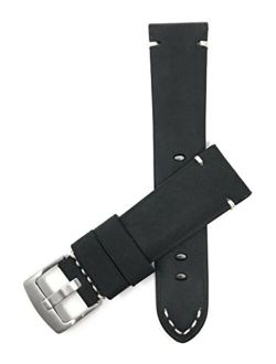 Vintage Leather Watch Band Strap, White Stitch, 4 Colors - 20mm, 22mm, 24mm (Also in Extra Long XL)