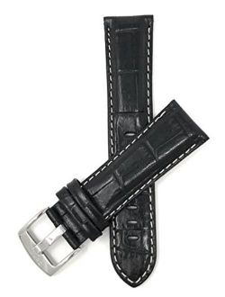 Mens Leather Watch Band - Alligator Pattern - White Stitch - 5 Colors - 18mm to 38mm (Most Sizes Also Come in Extra Long XL)