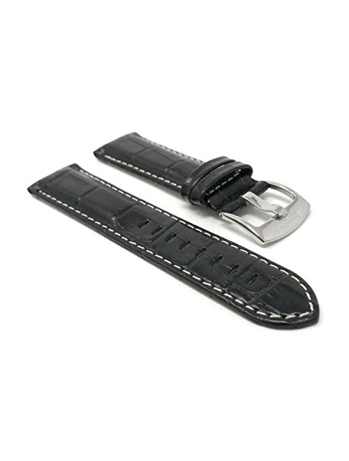 Mens Leather Watch Band - Alligator Pattern - White Stitch - 5 Colors - 18mm to 38mm (Most Sizes Also Come in Extra Long XL)