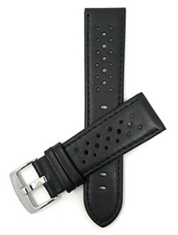 Bandini Mens Leather Watch Band Strap, Vented, Racer, GT Rally, Stainless Steel Buckle, 10 Colors - 18mm, 20mm, 22mm, 24mm (Many Sizes Also Come in Extra Long XL)