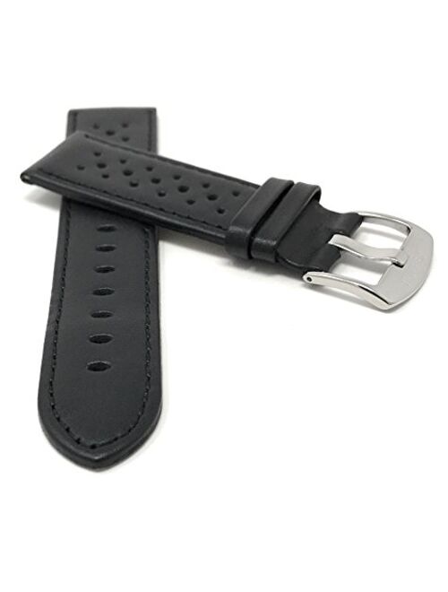 Bandini Mens Leather Watch Band Strap, Vented, Racer, GT Rally, Stainless Steel Buckle, 10 Colors - 18mm, 20mm, 22mm, 24mm (Many Sizes Also Come in Extra Long XL)