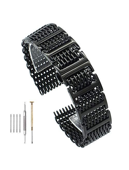 20mm/22mm24mm Shark Mesh H Link Polished Stainless Steel Watch Band Butterfly Buckle Silver/Black
