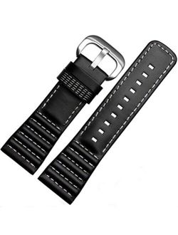 28mm Black Leather Watch Strap Band Buckle for SevenFriday P1 P2 P3 Watches (White) Stainless Buckle