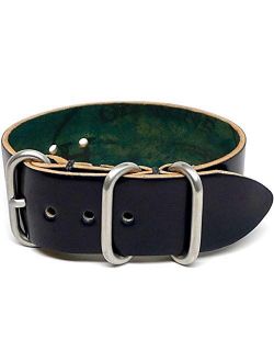 DaLuca Shell Cordovan 1 Piece Military Watch Strap - Navy (Matte Buckle) : 22mm