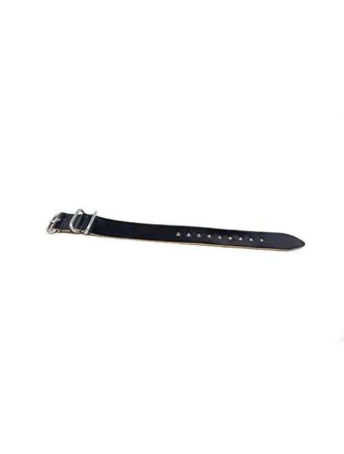 DaLuca Shell Cordovan 1 Piece Military Watch Strap - Navy (Matte Buckle) : 22mm