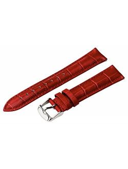 14mm 2 Piece Ss Leather Classic Croco Grain Solid Red Interchangeable Replacement Watch Band Strap