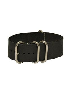 22mm Panatime Smooth Black Soft Leather Watch Band with 4 Stainless Steel Rings
