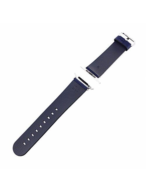38mm Navy Genuine Leather Watch Band with Metal Adapters Fits Apple Watch