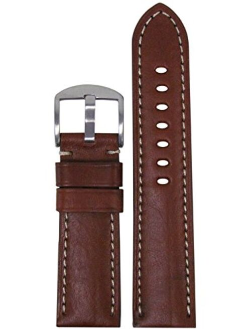 24mm XL Panatime Classic 'Officer' Brown-Red Vintage Genuine Leather Watch Band with Off-White Stitching 24/22 135/85