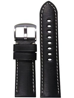 24mm Panatime Black HZ Genuine Leather Watch Band with White Stitching 24/22 125/75