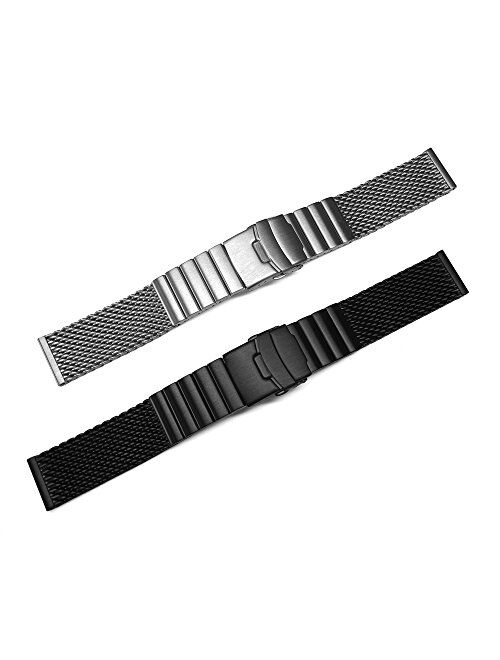 22mm TIMEWHEEL Heavy Stainless Steel PVD Wire Mesh Bracelet Watch Band Strap Solid Removable Links