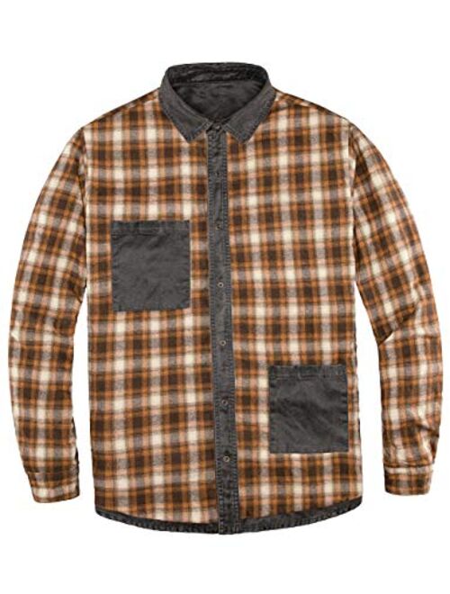 ZENTHACE Mens Shirt Jacket,Heavy Washed Rugged Cotton Shirt Jackets,Outdoorsy Utility Jacket(Full Flannel Lined)