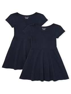 Girls' Short Sleeve Solid Knit Dress 2 Pack Set
