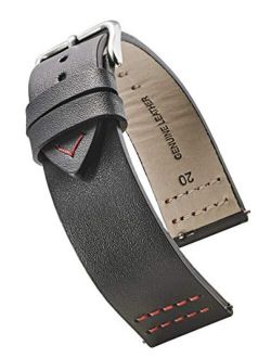 Alpine Flat Stitched Genuine Leather Watch Strap with Quick Release Spring Bars - Watch Band -Black, Burgundy, Blue, Grey - 18, 20, 22 mm