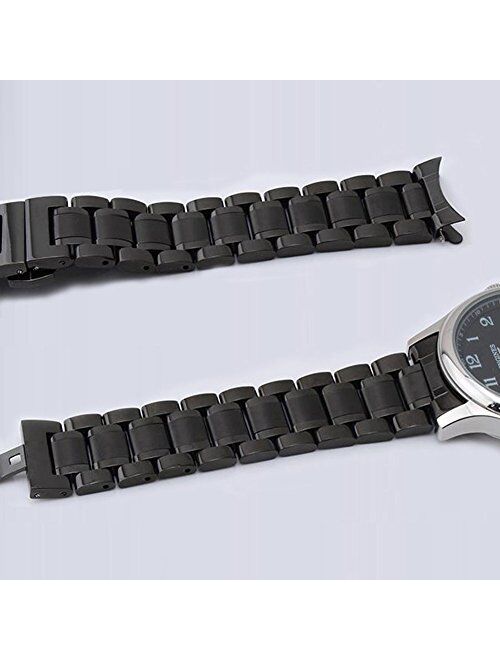 Curved Stainless Steel Metal Watch Band Strap Buckle Clasp Men Women 14mm-24mm Silver Black