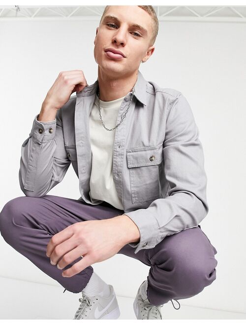 ASOS DESIGN twill shacket in gray