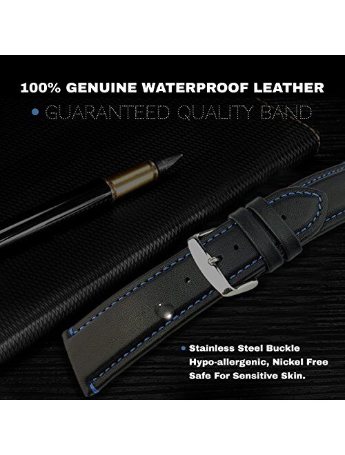 Dura Straps Leather Watch Band Waterproof Straps for Men and Women with Elegant Stitches