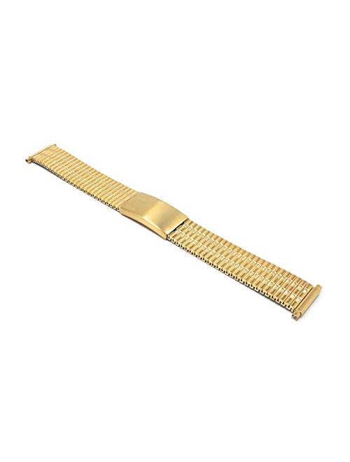 Bandini Adjustable Length Stretch Watch Band, Stainless Steel, Straight End, Metal Expansion Strap - Silver, Gold and Silver/Gold Tone - 12mm, 13mm, 14mm, 18mm, 19mm, 20m