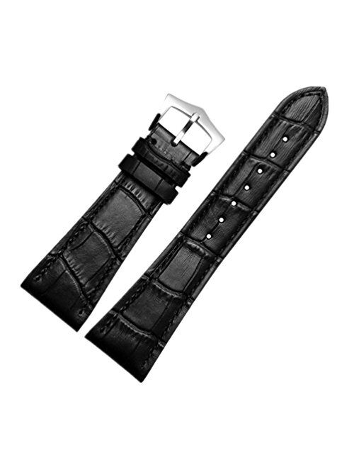 ODETOJOY 25mm Watch Band Black Genuine Leather Strap Brown Silver Steel Buckle Watchbands for Men