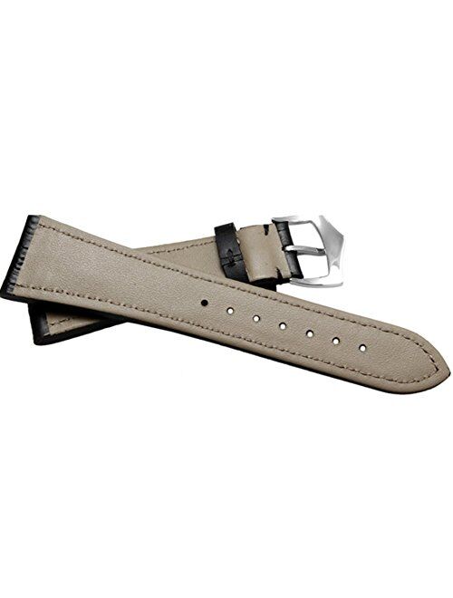 ODETOJOY 25mm Watch Band Black Genuine Leather Strap Brown Silver Steel Buckle Watchbands for Men