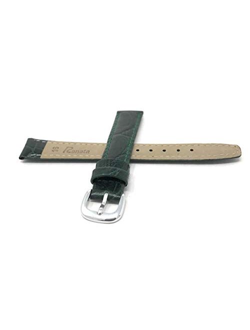 Bandini Leather Watch Band Strap, Grainy, Stitch, Thin, Slim, Square Tip, 4 Colors (12mm, 14mm, 16mm, 18mm, 20mm)