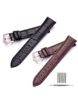 2 Packs Watch Band Leather , Replacement Leather Watch Strap - Choice of Width (18mm,20mm,22mm or 24mm) Premium Genuine Cowhide Wrist Bands for Men and Women