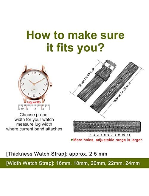 Ullchro Nylon Watch Strap Replacement Watch Band Military Army Men Women - 16mm, 18mm, 20mm, 22mm, 24mm Watch Bracelet with Stainless Steel Silver Buckle
